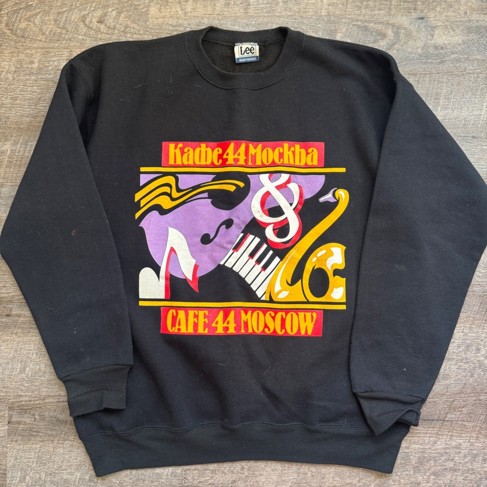 Lee Heavyweight Cafe 44 Moscow Graphic Crewneck Sweatshirt Black Mens XL 90s